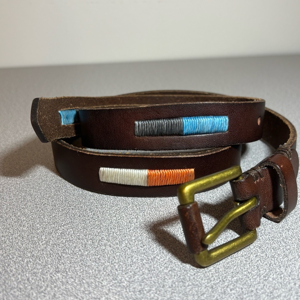 Lucky Brand Vintage Belt Sz 34 Embroidered Brown Leather Women’s